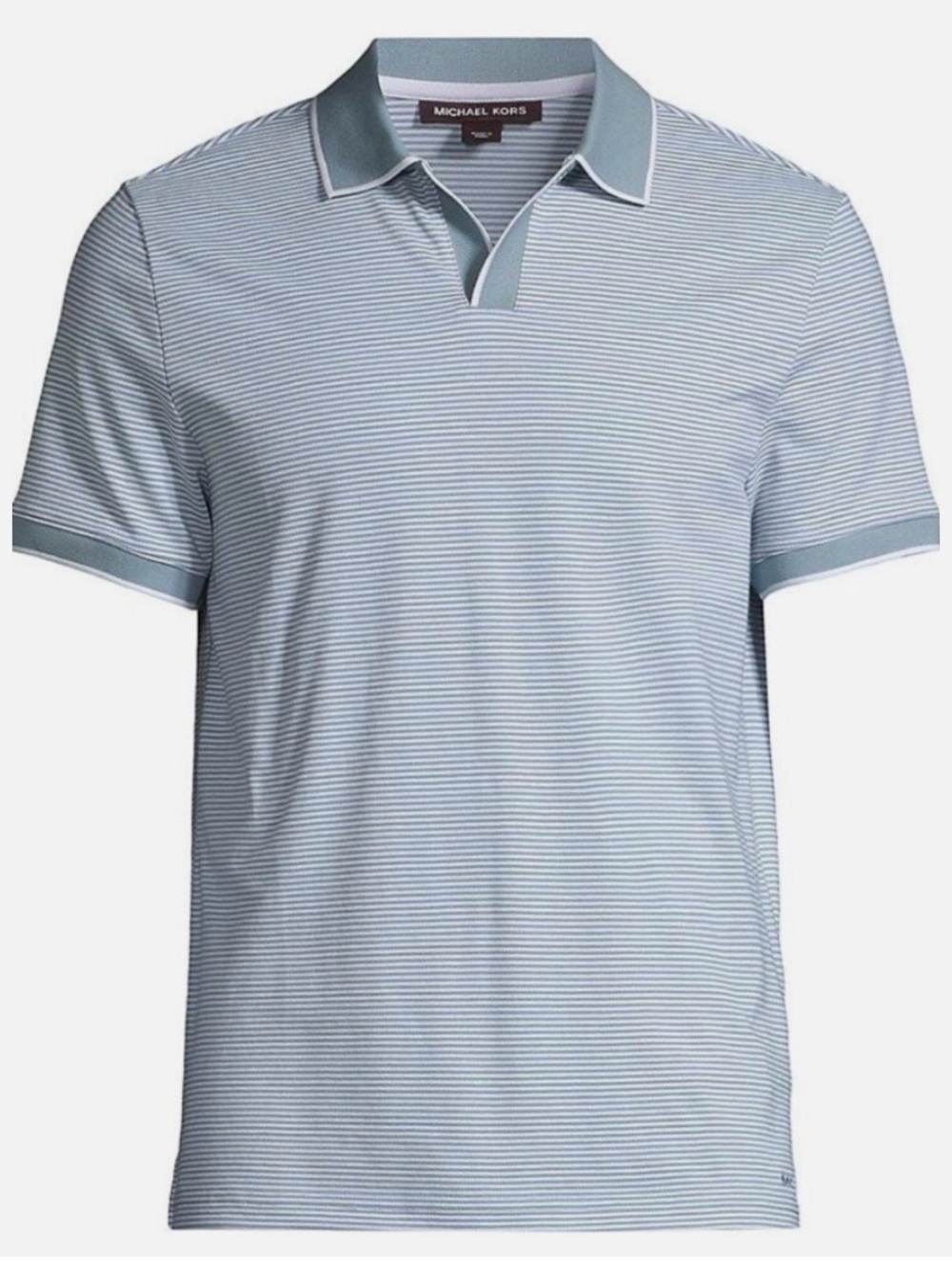 Like NEWMichael Kors Men's Pale Blue Micro-Striped Polo with Contrast Trim